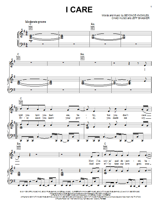 Download Beyoncé I Care Sheet Music and learn how to play Piano, Vocal & Guitar (Right-Hand Melody) PDF digital score in minutes