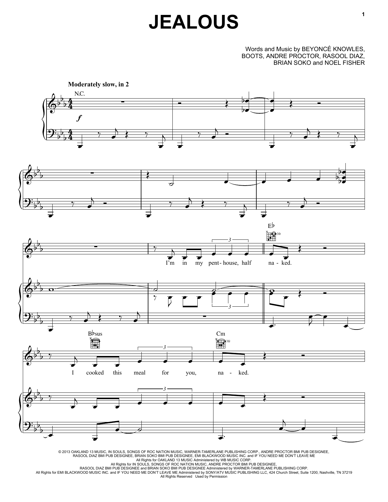 Download Beyoncé Jealous Sheet Music and learn how to play Piano, Vocal & Guitar (Right-Hand Melody) PDF digital score in minutes