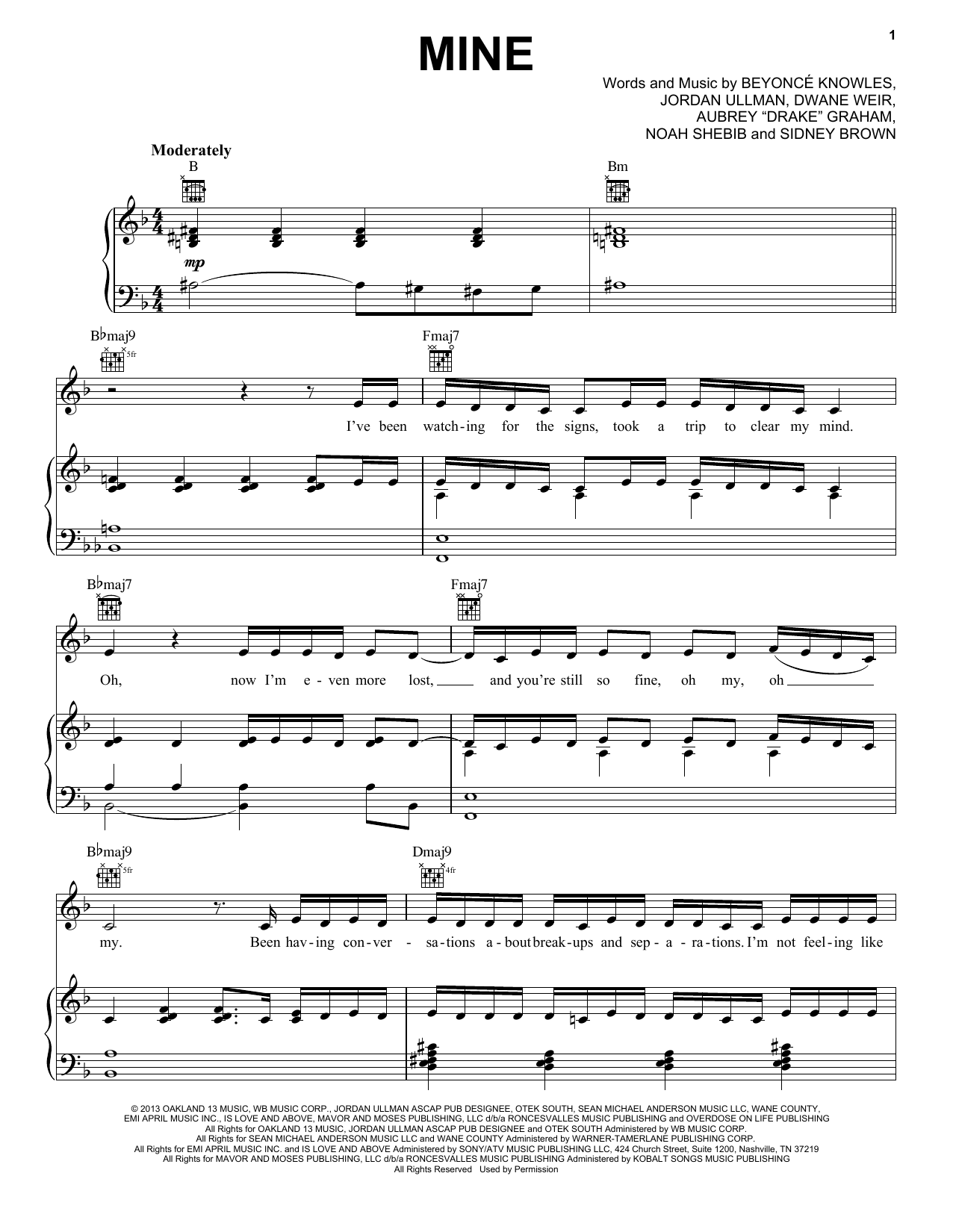 Download Beyoncé Mine Sheet Music and learn how to play Piano, Vocal & Guitar (Right-Hand Melody) PDF digital score in minutes