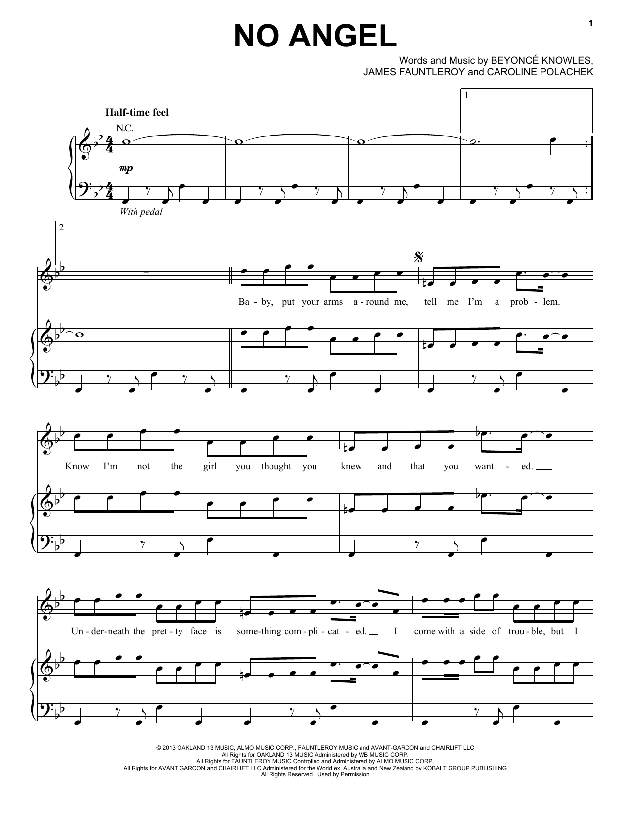 Download Beyoncé No Angel Sheet Music and learn how to play Piano, Vocal & Guitar (Right-Hand Melody) PDF digital score in minutes