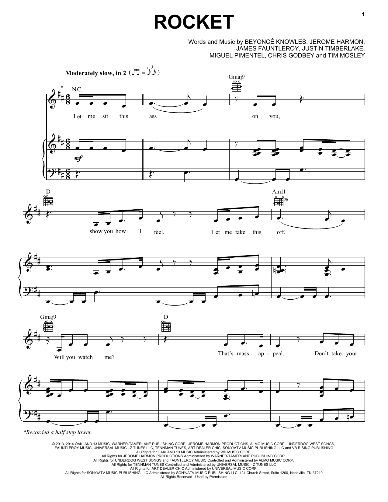 Download Beyoncé Rocket Sheet Music and learn how to play Piano, Vocal & Guitar (Right-Hand Melody) PDF digital score in minutes