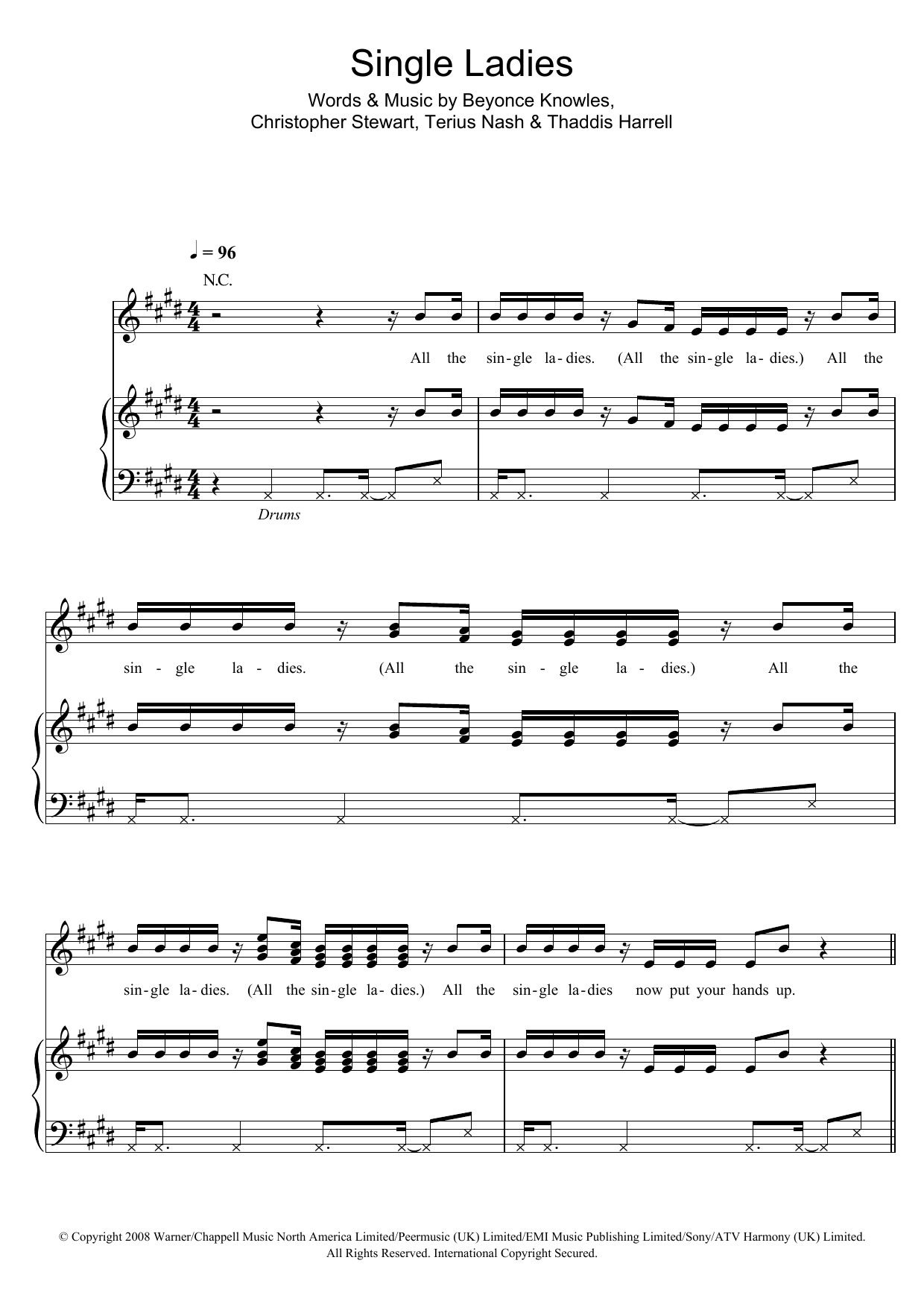 Download Beyoncé Single Ladies Sheet Music and learn how to play Piano, Vocal & Guitar (Right-Hand Melody) PDF digital score in minutes