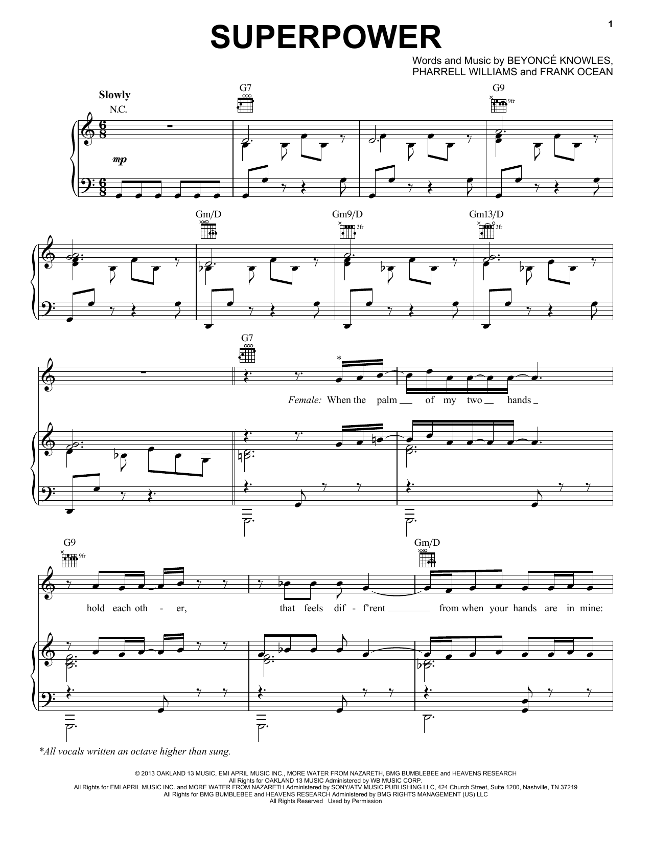 Download Beyoncé Superpower Sheet Music and learn how to play Piano, Vocal & Guitar (Right-Hand Melody) PDF digital score in minutes