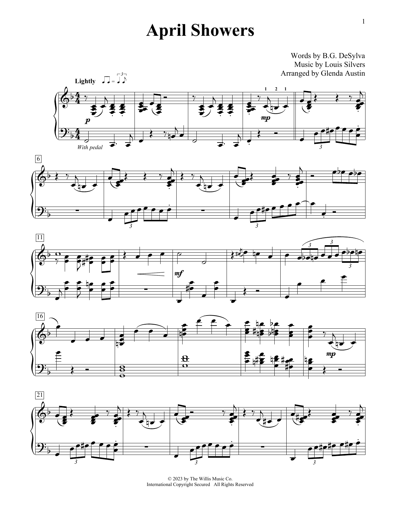 Download B.G. DeSylva April Showers (arr. Glenda Austin) Sheet Music and learn how to play Educational Piano PDF digital score in minutes