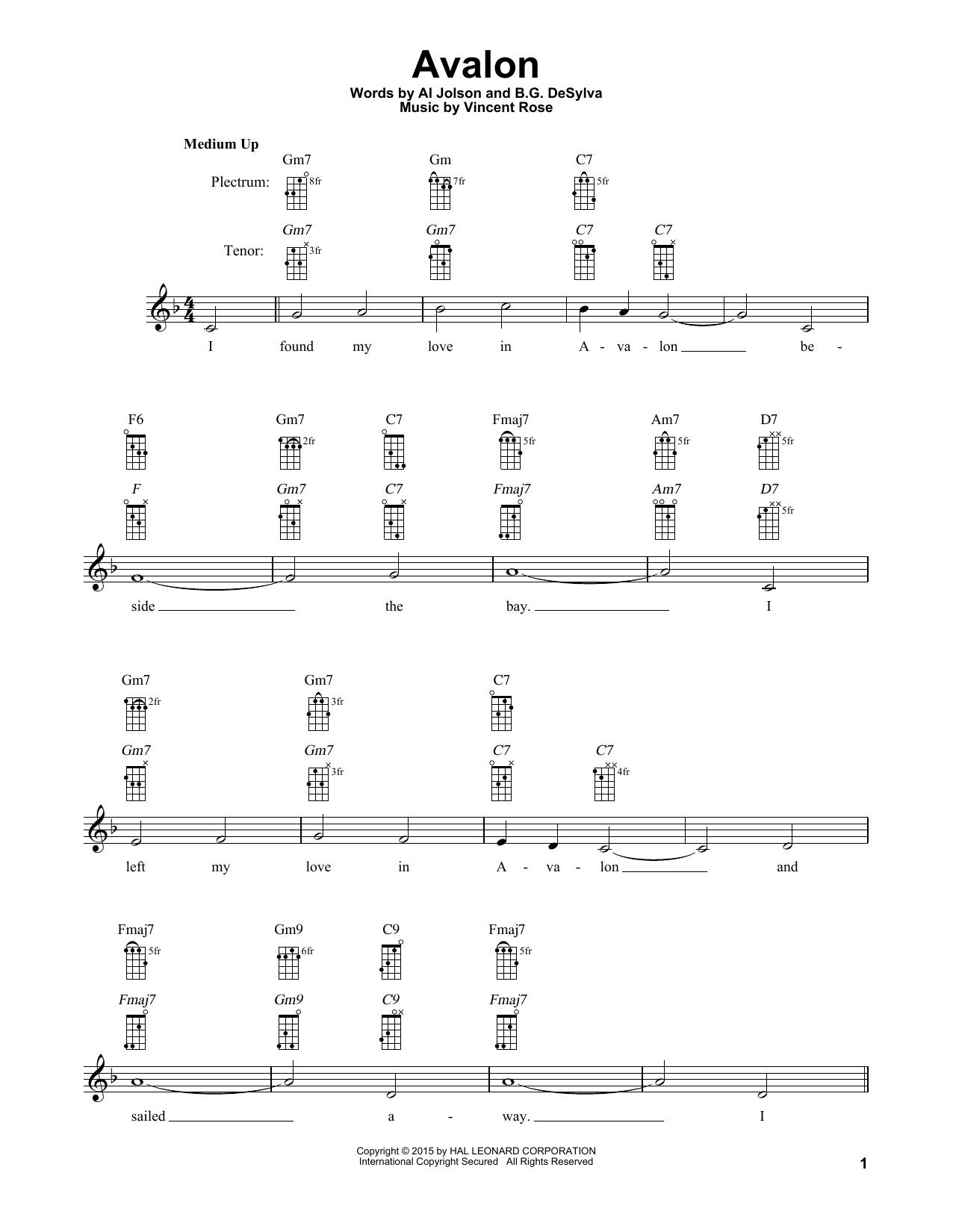 Download Al Jolson Avalon Sheet Music and learn how to play Banjo PDF digital score in minutes