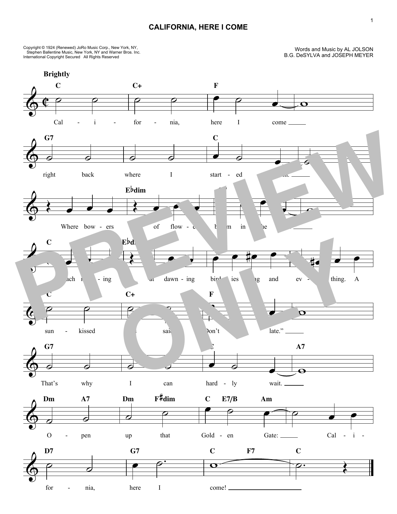 Download B.G. DeSylva California, Here I Come Sheet Music and learn how to play Banjo PDF digital score in minutes