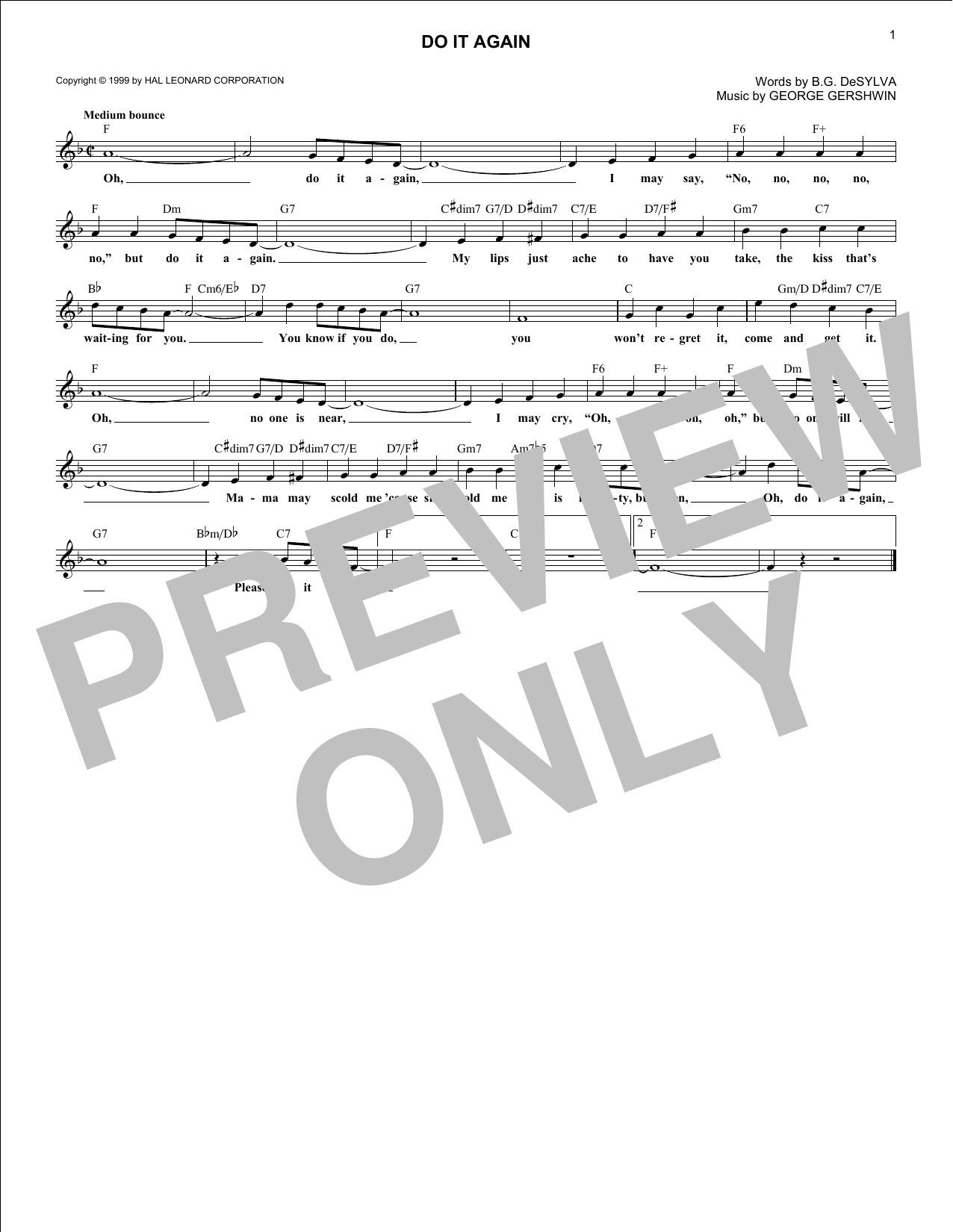 Download George Gershwin Do It Again Sheet Music and learn how to play Melody Line, Lyrics & Chords PDF digital score in minutes