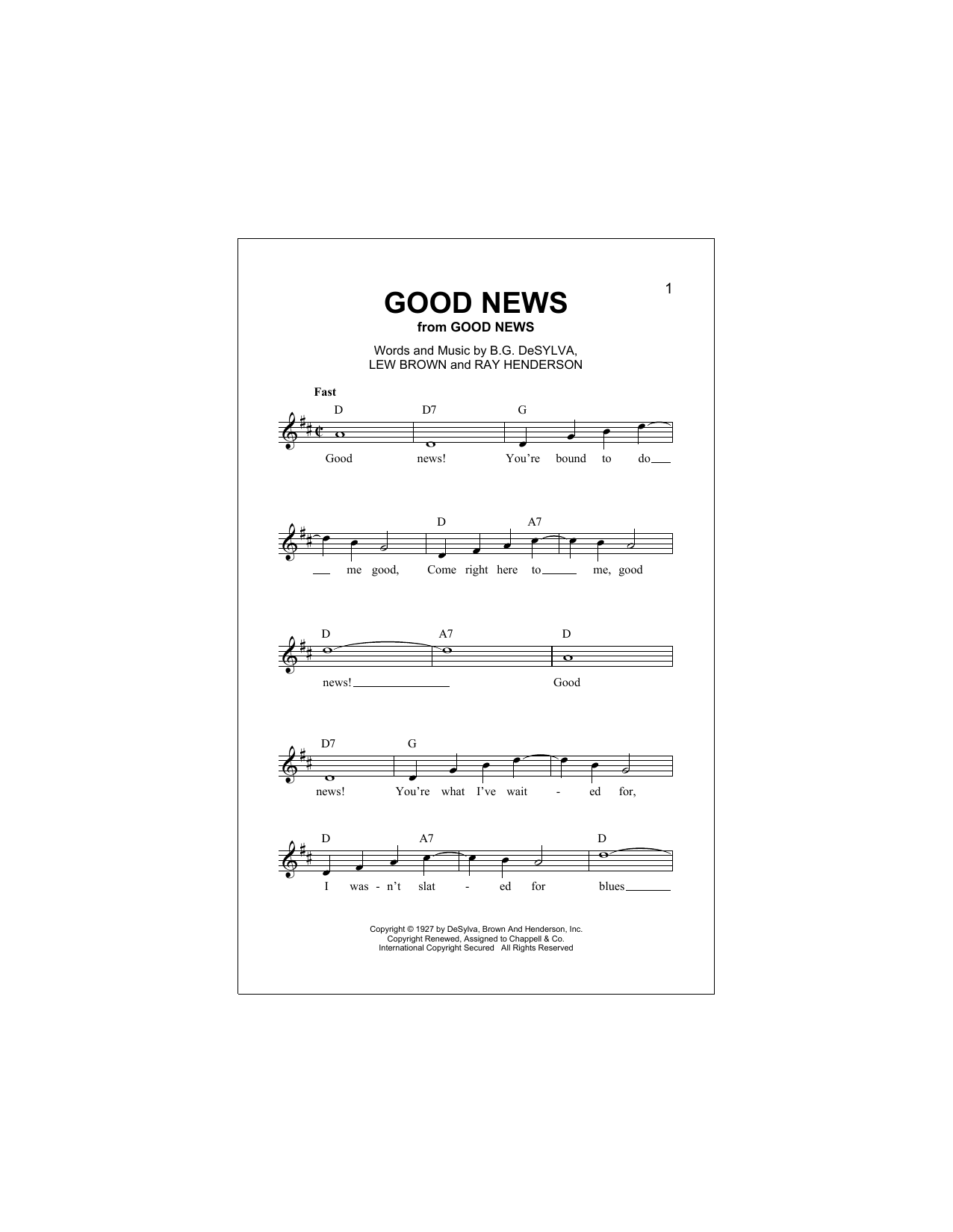 Download Buddy DeSylva Good News Sheet Music and learn how to play Melody Line, Lyrics & Chords PDF digital score in minutes