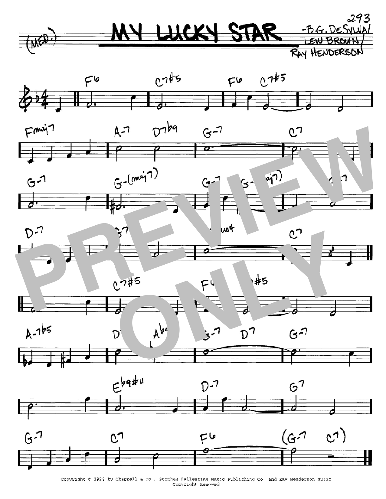 Download B.G. DeSylva My Lucky Star Sheet Music and learn how to play Real Book – Melody & Chords – C Instruments PDF digital score in minutes