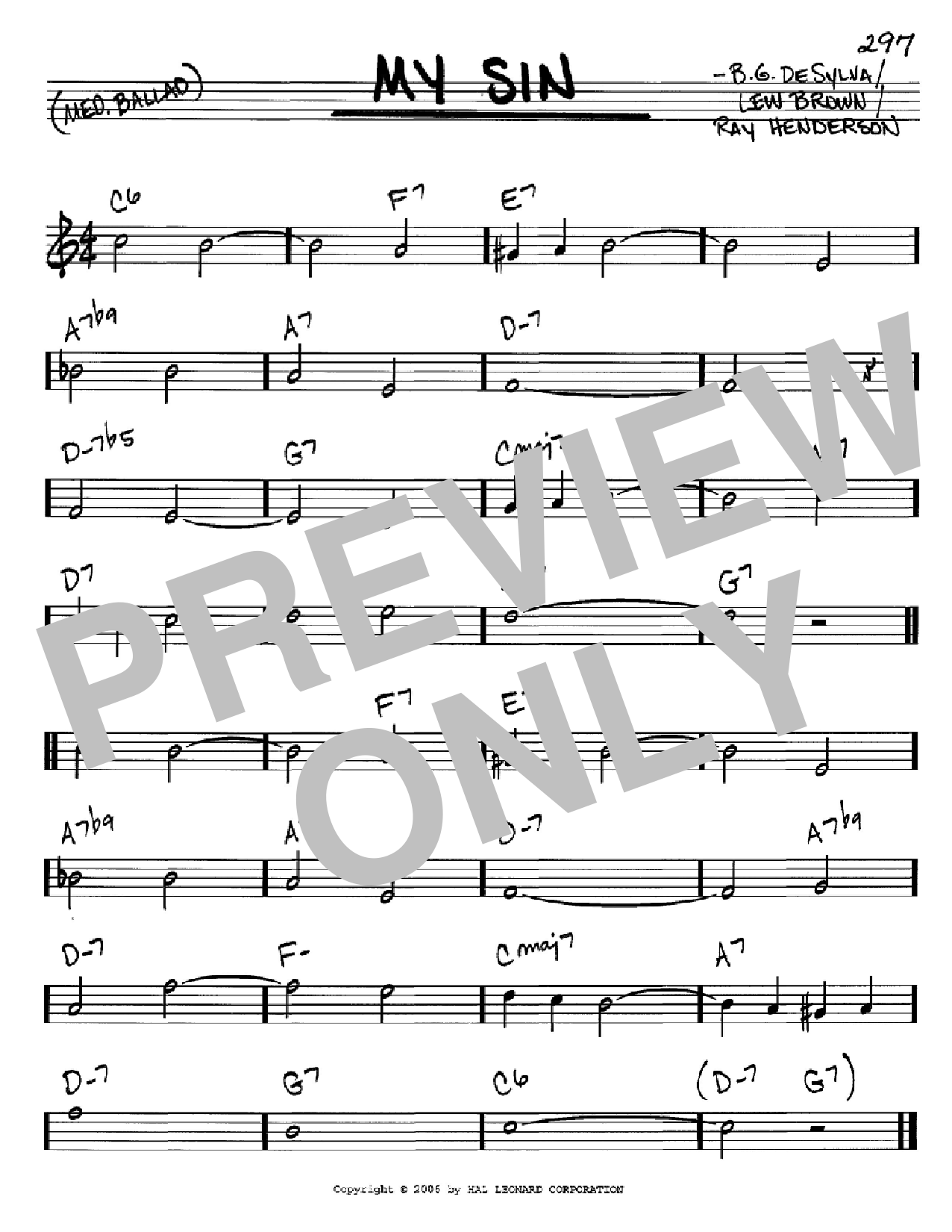 Download Buddy DeSylva My Sin Sheet Music and learn how to play Real Book - Melody, Lyrics & Chords - C Instruments PDF digital score in minutes