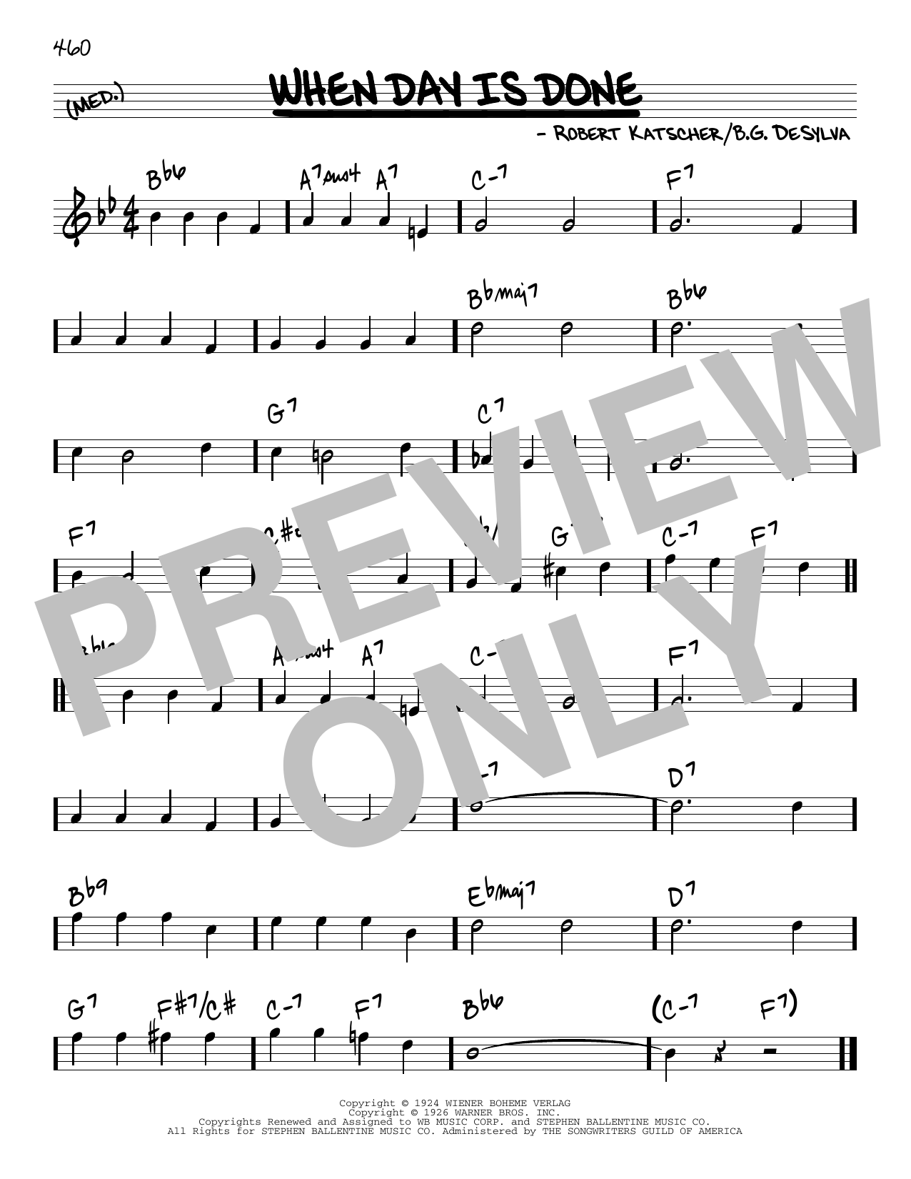 Download B.G. DeSylva When Day Is Done Sheet Music and learn how to play Real Book – Melody & Chords PDF digital score in minutes