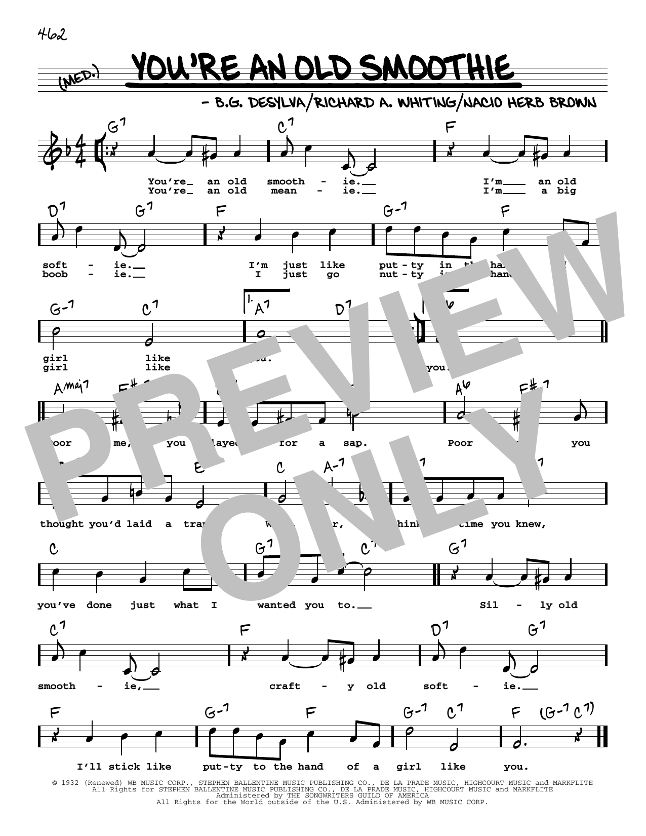 Download B.G. DeSylva You're An Old Smoothie (High Voice) (from Take A Chance) Sheet Music and learn how to play Real Book – Melody, Lyrics & Chords PDF digital score in minutes
