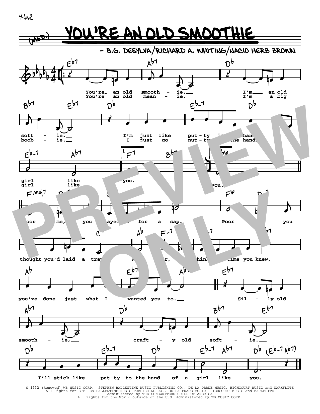Download B.G. DeSylva You're An Old Smoothie (Low Voice) (from Take A Chance) Sheet Music and learn how to play Real Book – Melody, Lyrics & Chords PDF digital score in minutes