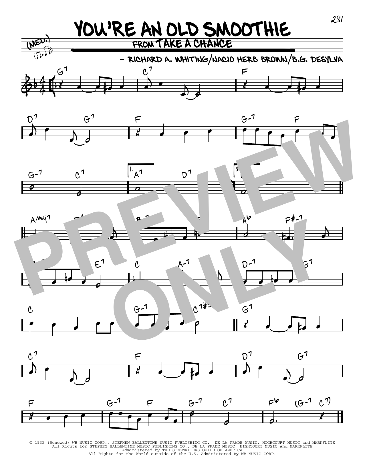 Download B.G. DeSylva You're An Old Smoothie Sheet Music and learn how to play Melody Line, Lyrics & Chords PDF digital score in minutes
