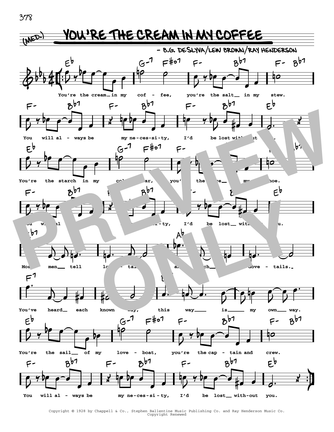 Download B.G. DeSylva You're The Cream In My Coffee (arr. Robert Rawlins) Sheet Music and learn how to play Real Book – Melody, Lyrics & Chords PDF digital score in minutes