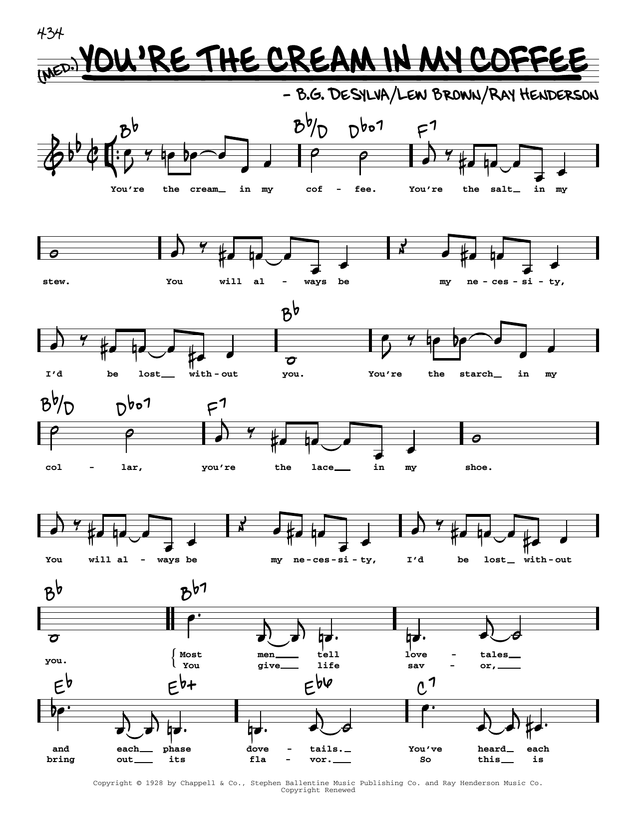 Download B.G. DeSylva You're The Cream In My Coffee (Low Voice) Sheet Music and learn how to play Real Book – Melody, Lyrics & Chords PDF digital score in minutes