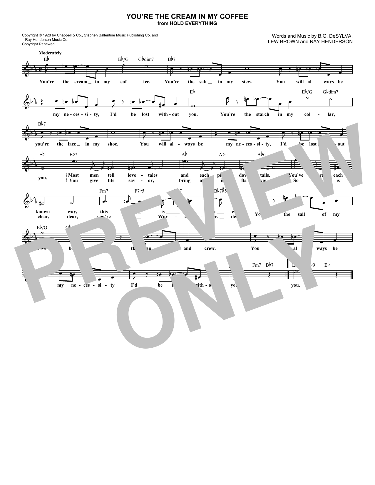 Download B.G. DeSylva You're The Cream In My Coffee Sheet Music and learn how to play Real Book – Melody & Chords PDF digital score in minutes