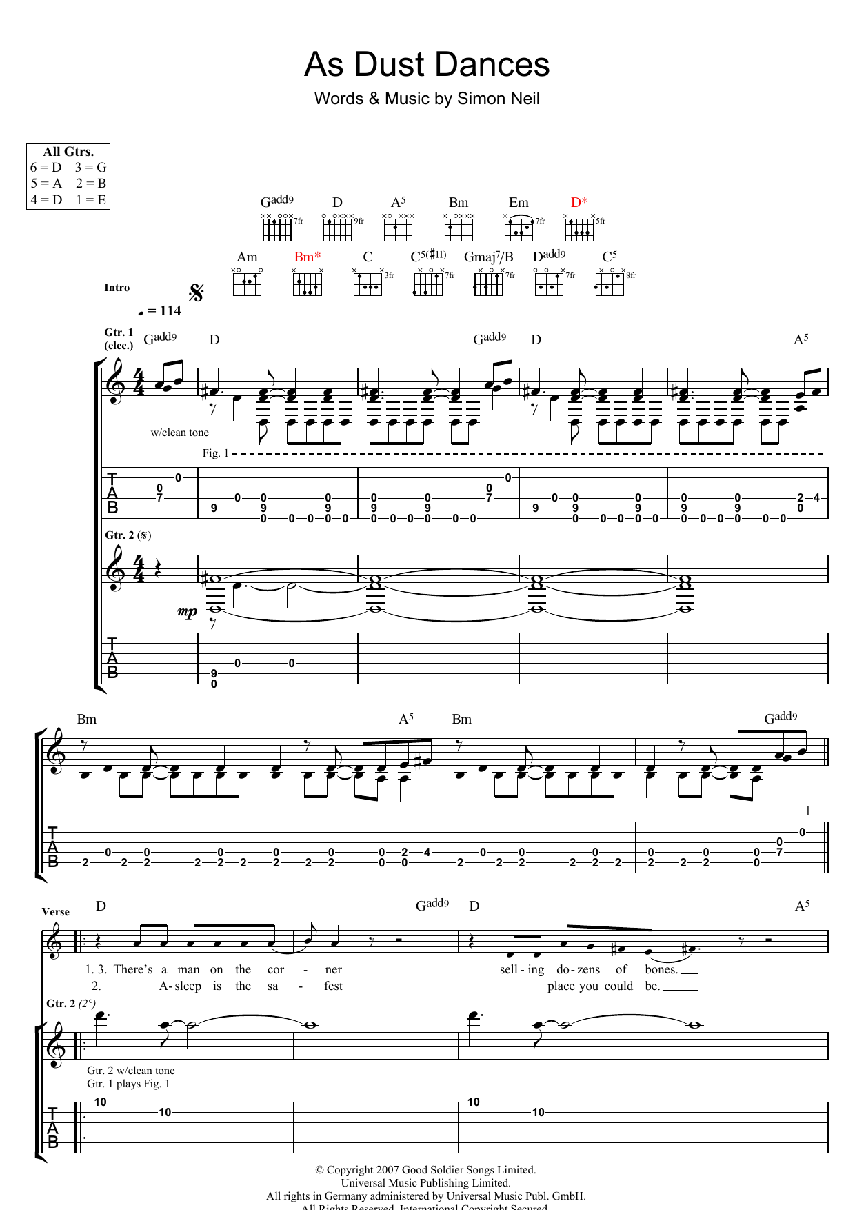 Download Biffy Clyro As Dust Dances Sheet Music and learn how to play Guitar Tab PDF digital score in minutes