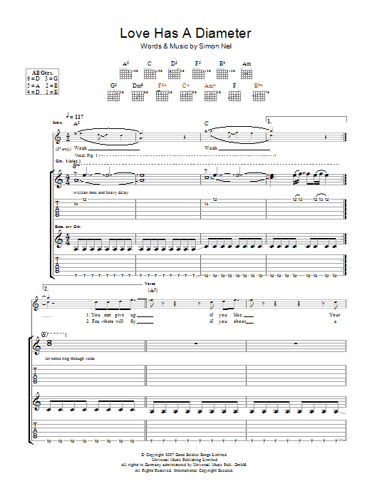 Download Biffy Clyro Love Has A Diameter Sheet Music and learn how to play Guitar Tab PDF digital score in minutes