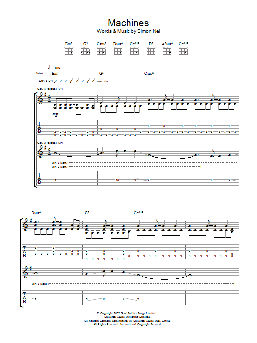 Download Biffy Clyro Machines Sheet Music and learn how to play Guitar Tab PDF digital score in minutes