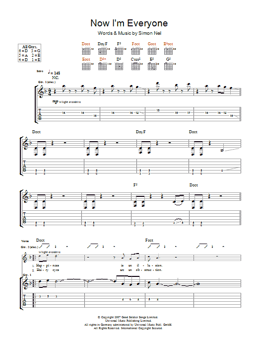 Download Biffy Clyro Now I'm Everyone Sheet Music and learn how to play Guitar Tab PDF digital score in minutes