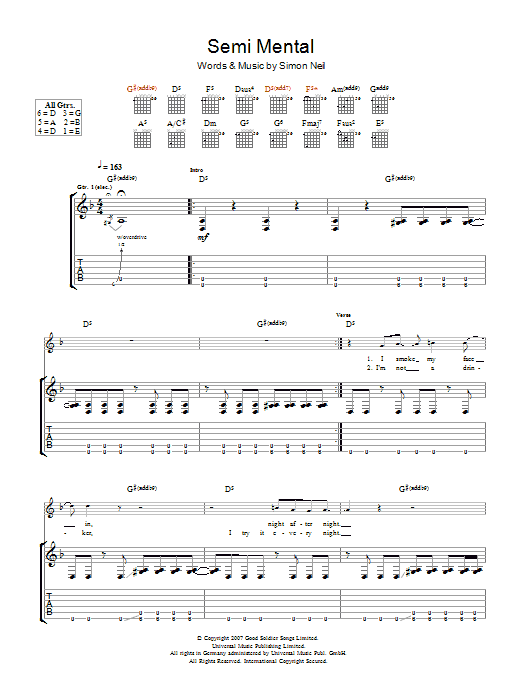 Download Biffy Clyro Semi-Mental Sheet Music and learn how to play Guitar Tab PDF digital score in minutes