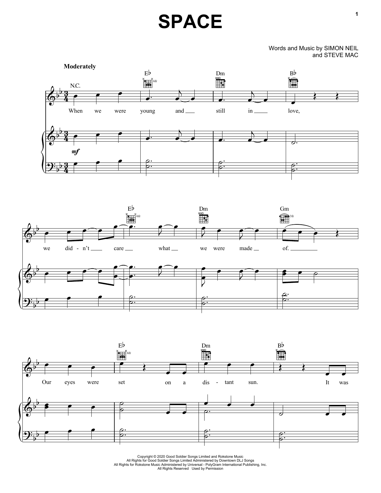 Download Biffy Clyro Space Sheet Music and learn how to play Piano, Vocal & Guitar Chords (Right-Hand Melody) PDF digital score in minutes