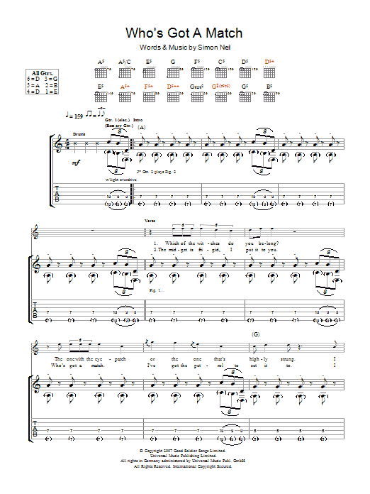 Download Biffy Clyro Who's Got A Match Sheet Music and learn how to play Guitar Tab PDF digital score in minutes