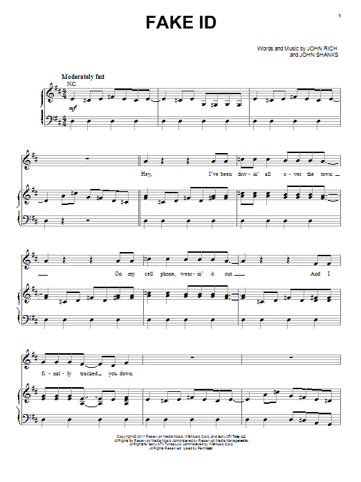 Download Big & Rich Fake I.D. Sheet Music and learn how to play Piano, Vocal & Guitar (Right-Hand Melody) PDF digital score in minutes