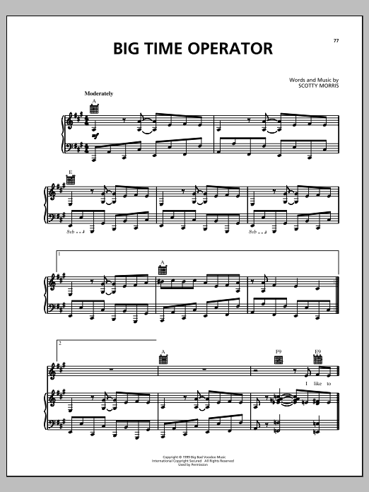Download Big Bad Voodoo Daddy Big Time Operator Sheet Music and learn how to play Piano, Vocal & Guitar (Right-Hand Melody) PDF digital score in minutes