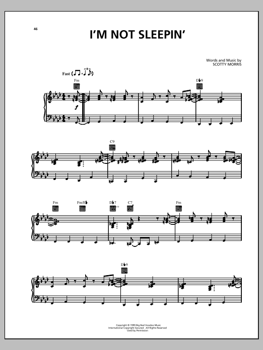 Download Big Bad Voodoo Daddy I'm Not Sleepin' Sheet Music and learn how to play Piano, Vocal & Guitar (Right-Hand Melody) PDF digital score in minutes