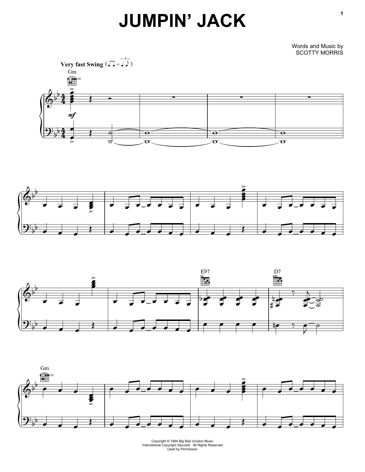 Download Big Bad Voodoo Daddy Jumpin' Jack Sheet Music and learn how to play Piano, Vocal & Guitar (Right-Hand Melody) PDF digital score in minutes