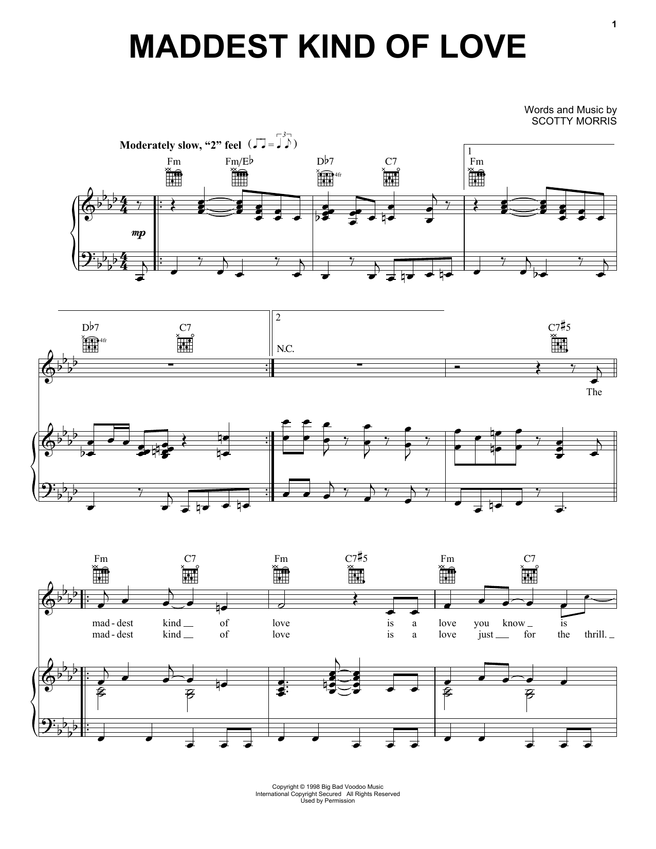 Download Big Bad Voodoo Daddy Maddest Kind Of Love Sheet Music and learn how to play Piano, Vocal & Guitar (Right-Hand Melody) PDF digital score in minutes