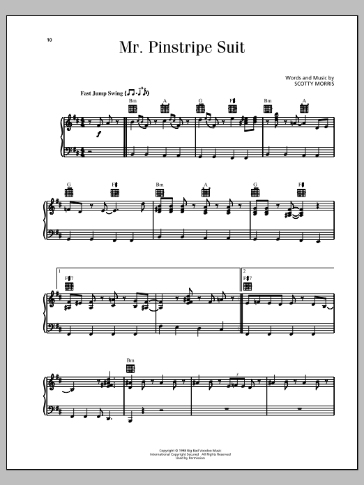 Download Big Bad Voodoo Daddy Mr. Pinstripe Suit Sheet Music and learn how to play Piano, Vocal & Guitar (Right-Hand Melody) PDF digital score in minutes