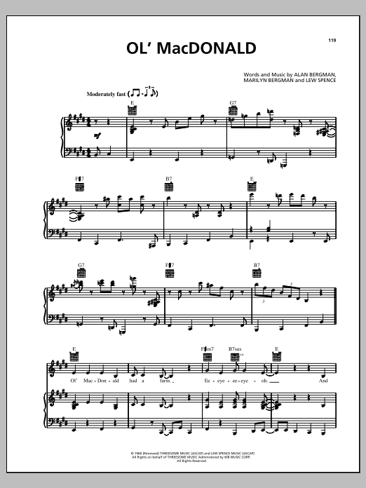 Download Big Bad Voodoo Daddy Ol' MacDonald Sheet Music and learn how to play Piano, Vocal & Guitar (Right-Hand Melody) PDF digital score in minutes