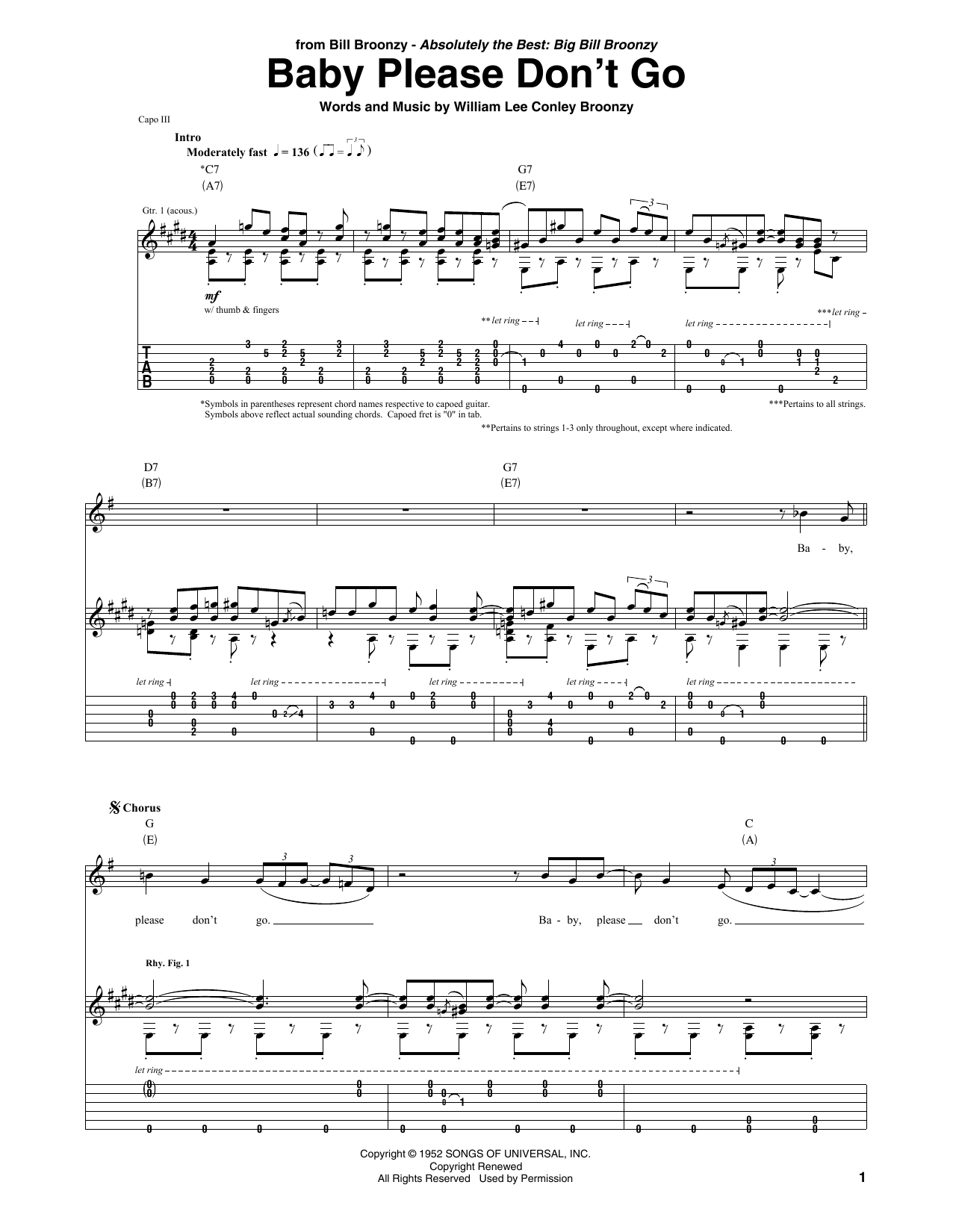 Download Big Bill Broonzy Baby Please Don't Go Sheet Music and learn how to play Guitar Tab PDF digital score in minutes