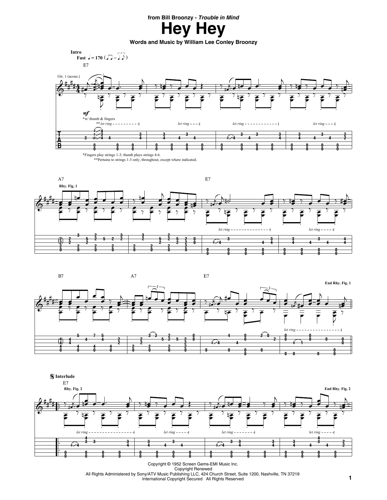 Download Big Bill Broonzy Hey Hey Sheet Music and learn how to play Guitar Tab PDF digital score in minutes