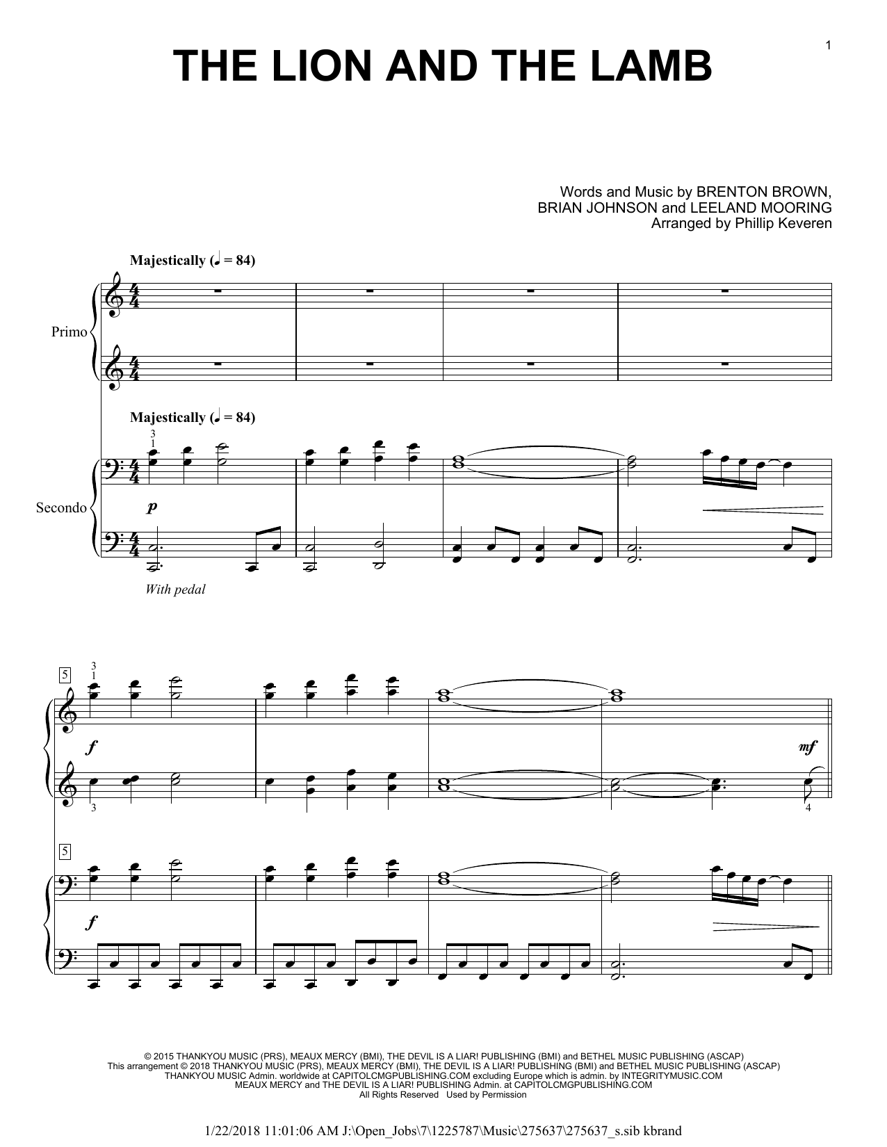 Download Big Daddy Weave The Lion And The Lamb (arr. Phillip Keveren) Sheet Music and learn how to play Easy Piano PDF digital score in minutes