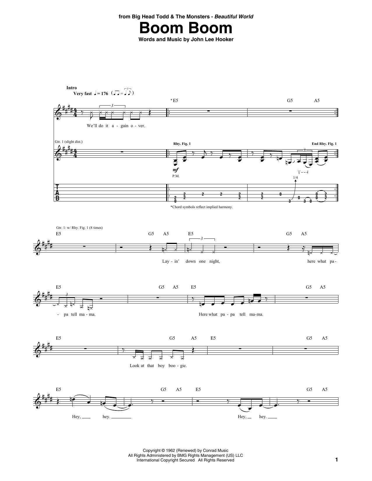 Download Big Head Todd & The Monsters Boom Boom Sheet Music and learn how to play Guitar Tab PDF digital score in minutes