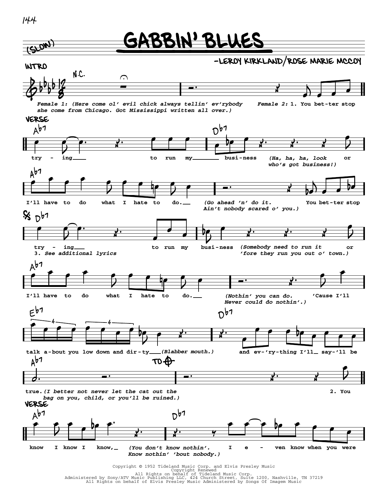 Download Big Maybelle Gabbin' Blues Sheet Music and learn how to play Real Book – Melody & Chords PDF digital score in minutes