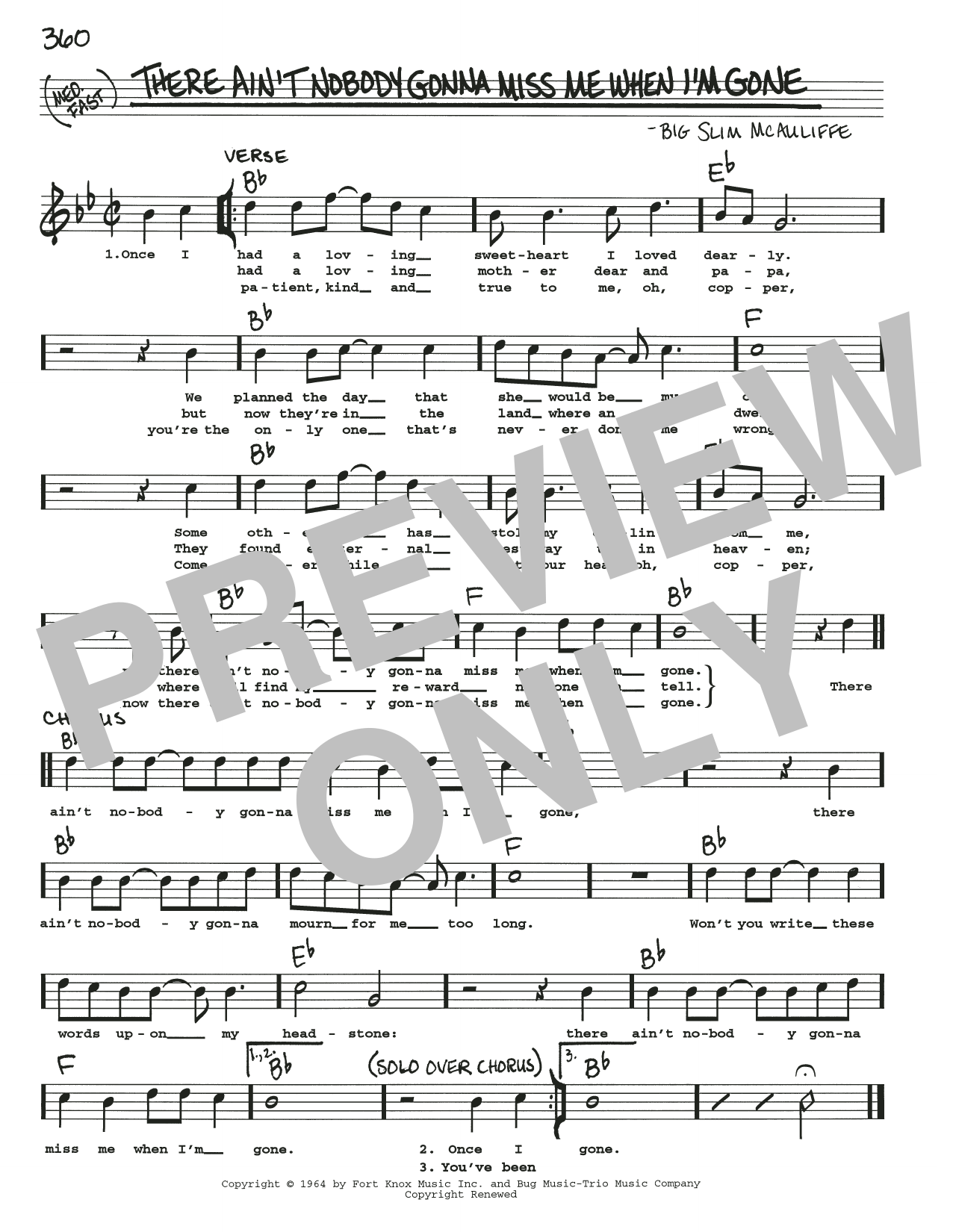 Download Big Slim McAuliffe There Ain't Nobody Gonna Miss Me When I'm Gone Sheet Music and learn how to play Real Book – Melody, Lyrics & Chords PDF digital score in minutes