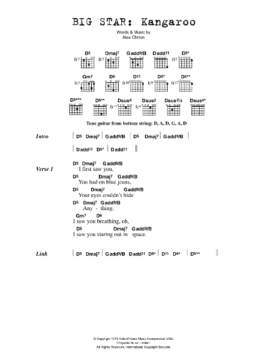 Download Big Star Kangaroo Sheet Music and learn how to play Lyrics & Chords PDF digital score in minutes