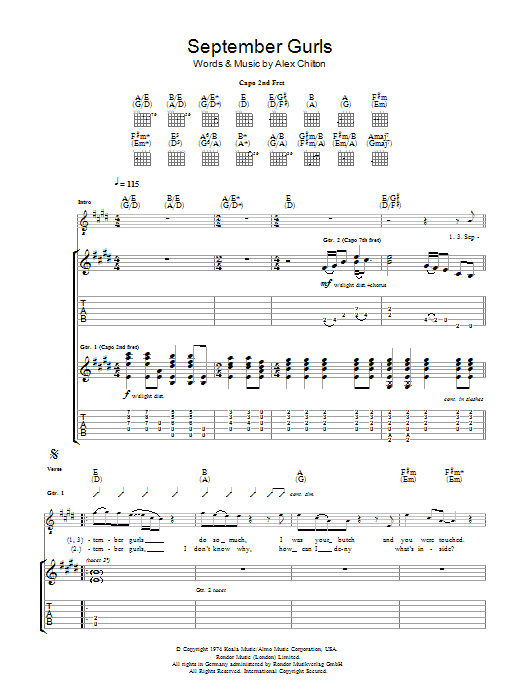 Download Big Star September Gurls Sheet Music and learn how to play Guitar Tab PDF digital score in minutes