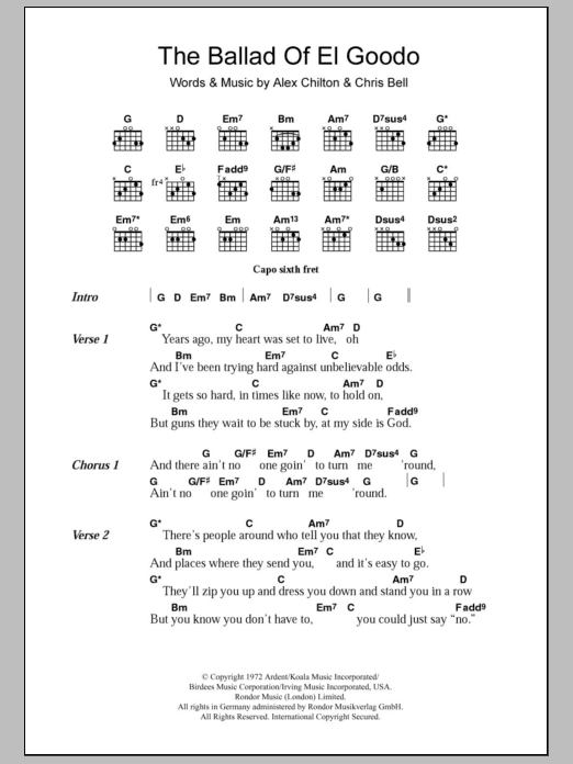 Download Big Star The Ballad Of El Goodo Sheet Music and learn how to play Lyrics & Chords PDF digital score in minutes