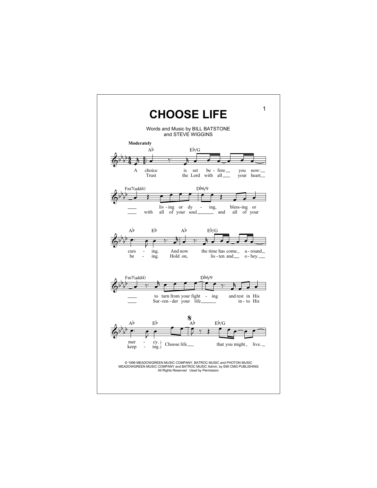 Download Big Tent Revival Choose Life Sheet Music and learn how to play Lead Sheet / Fake Book PDF digital score in minutes