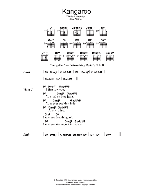Download Big Star Kangaroo Sheet Music and learn how to play Lyrics & Chords PDF digital score in minutes