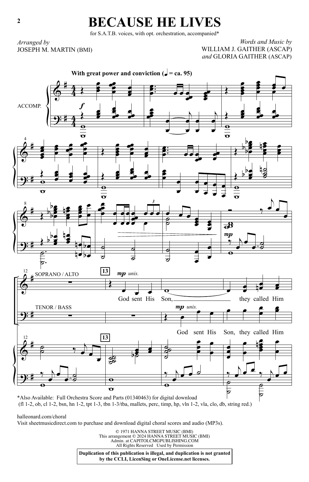 Download Bill & Gloria Gaither Because He Lives (arr. Joseph M. Martin) Sheet Music and learn how to play SATB Choir PDF digital score in minutes