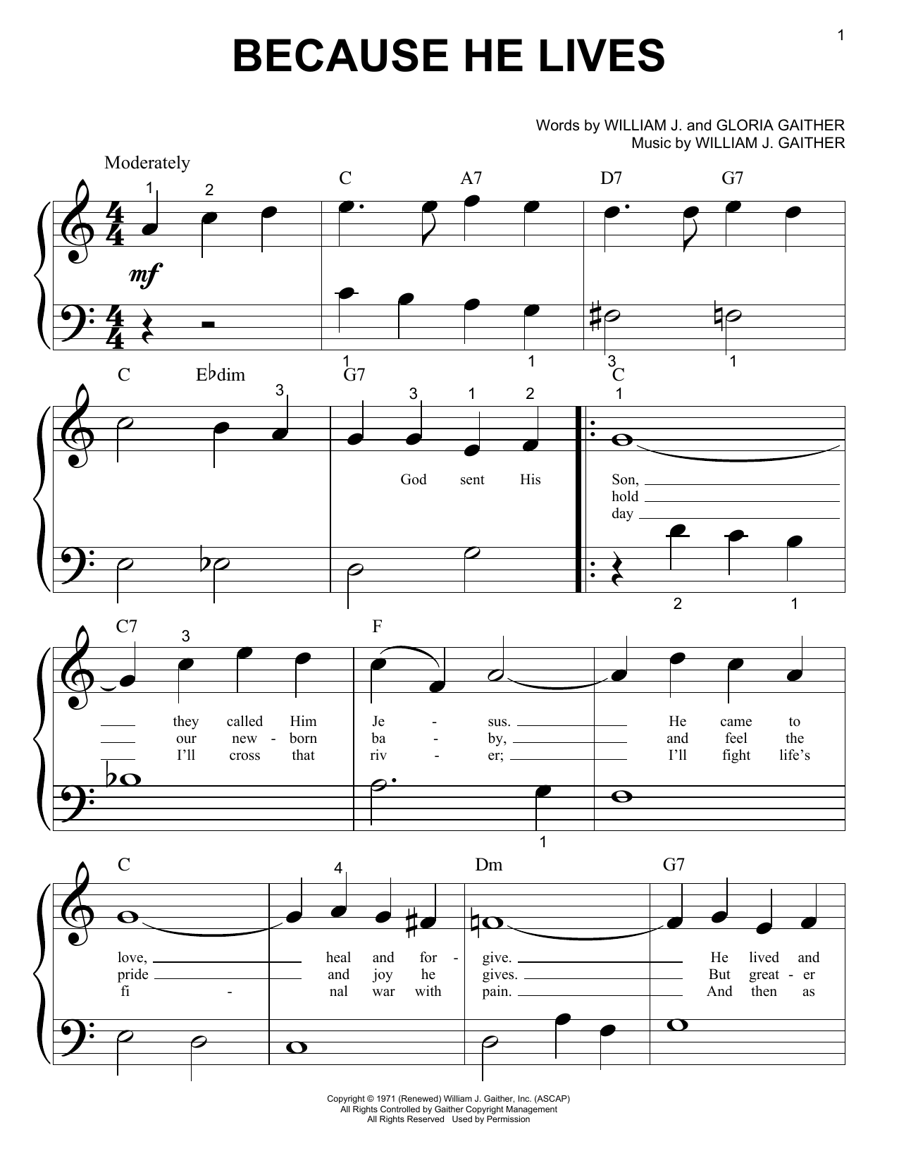 Download Gaither Vocal Band Because He Lives Sheet Music and learn how to play Piano PDF digital score in minutes