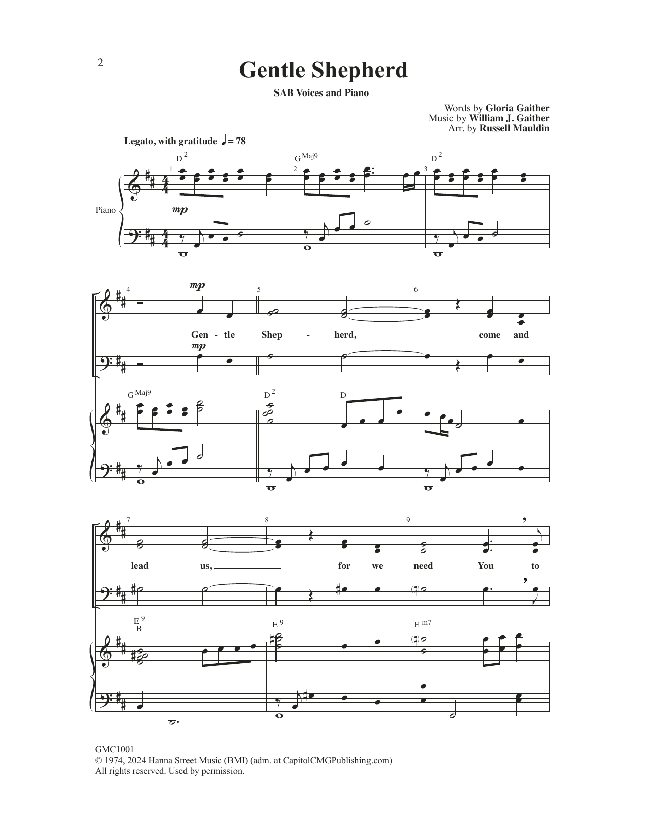 Download Bill & Gloria Gaither Gentle Shepherd (arr. Russell Mauldin) Sheet Music and learn how to play SAB Choir PDF digital score in minutes