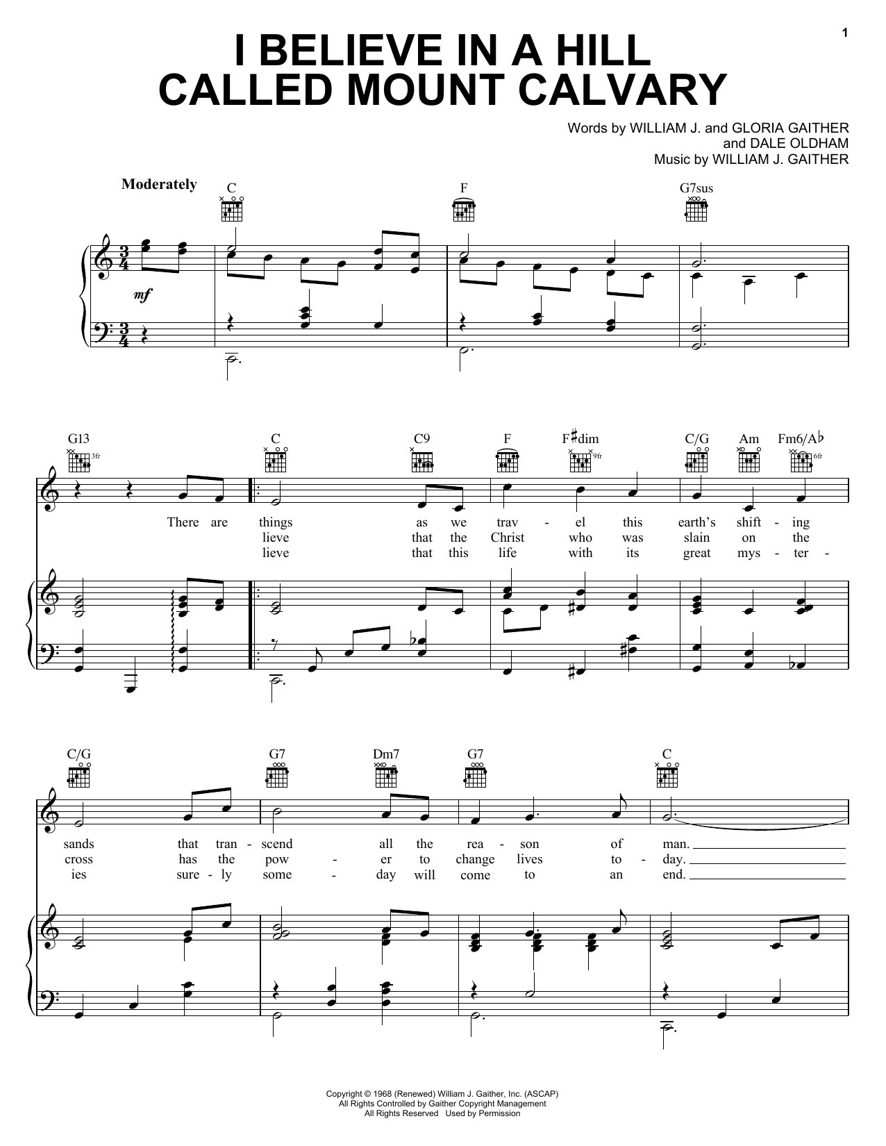 Download Gaither Vocal Band I Believe In A Hill Called Mount Calvary Sheet Music and learn how to play Piano, Vocal & Guitar (Right-Hand Melody) PDF digital score in minutes